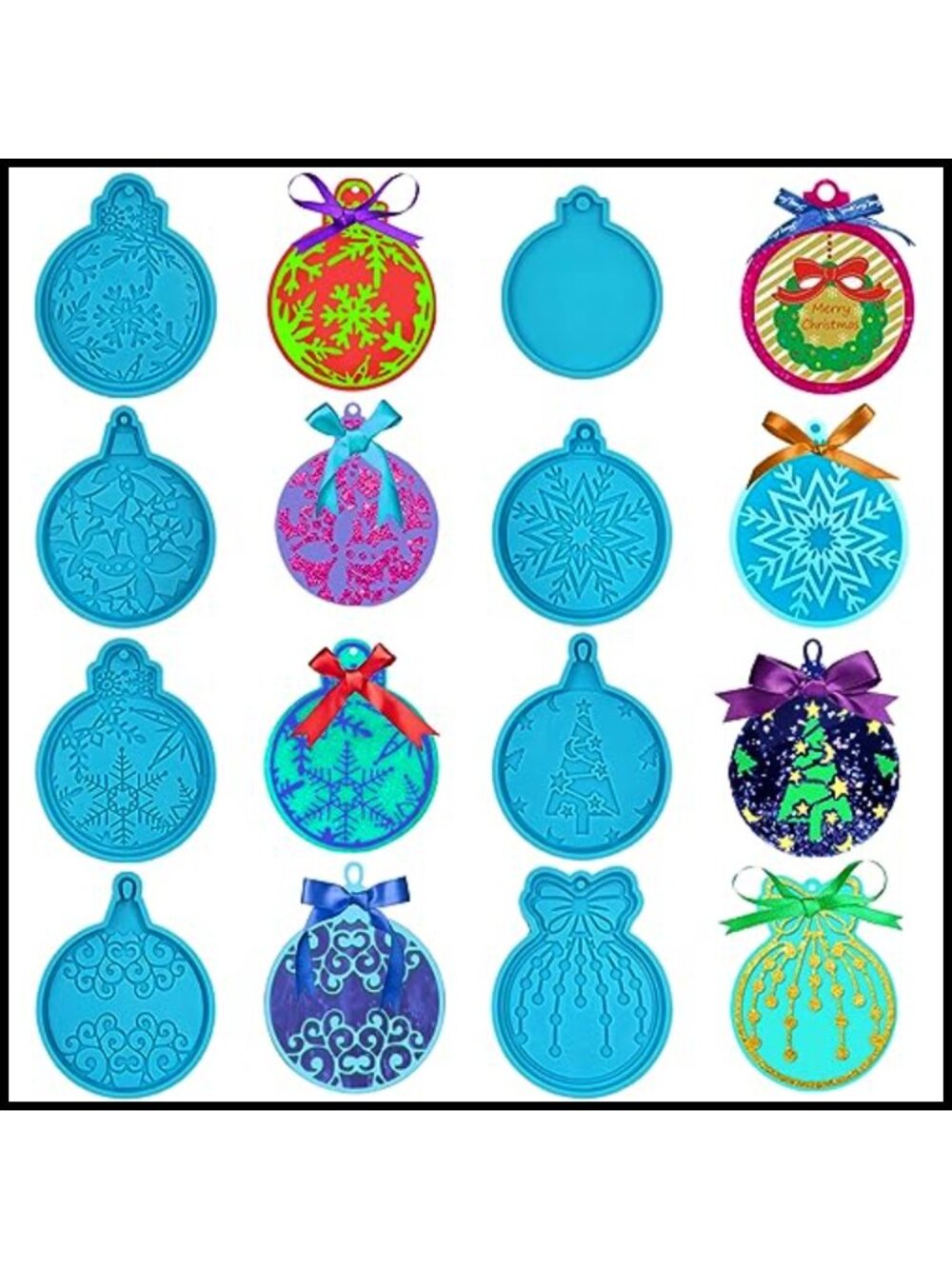 Silicone Resin Molds 8 Pc Christmas Round Molds for DIY Ornaments